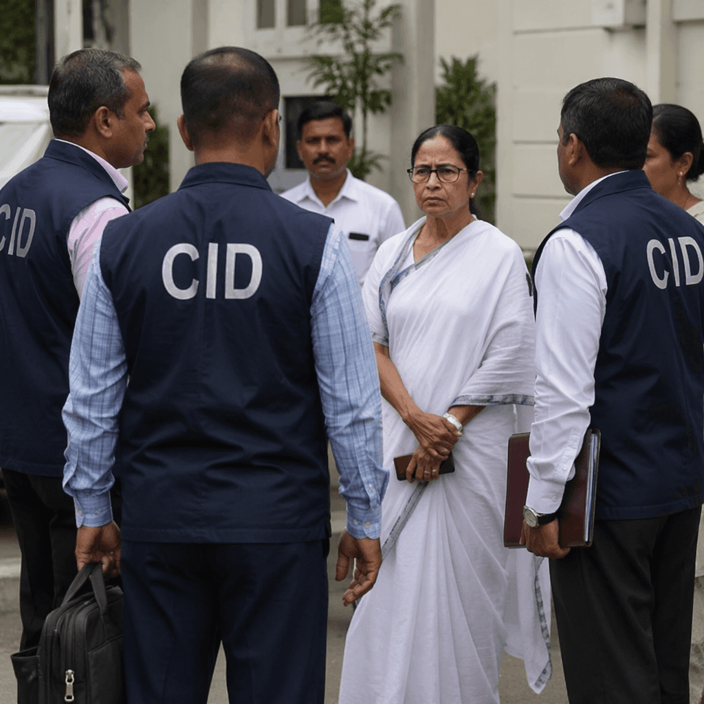Illustration: CID टीम ममता बनर्जी के घर पहुंची। · NewsDarpan (AI-generated, GPT-Image-2)