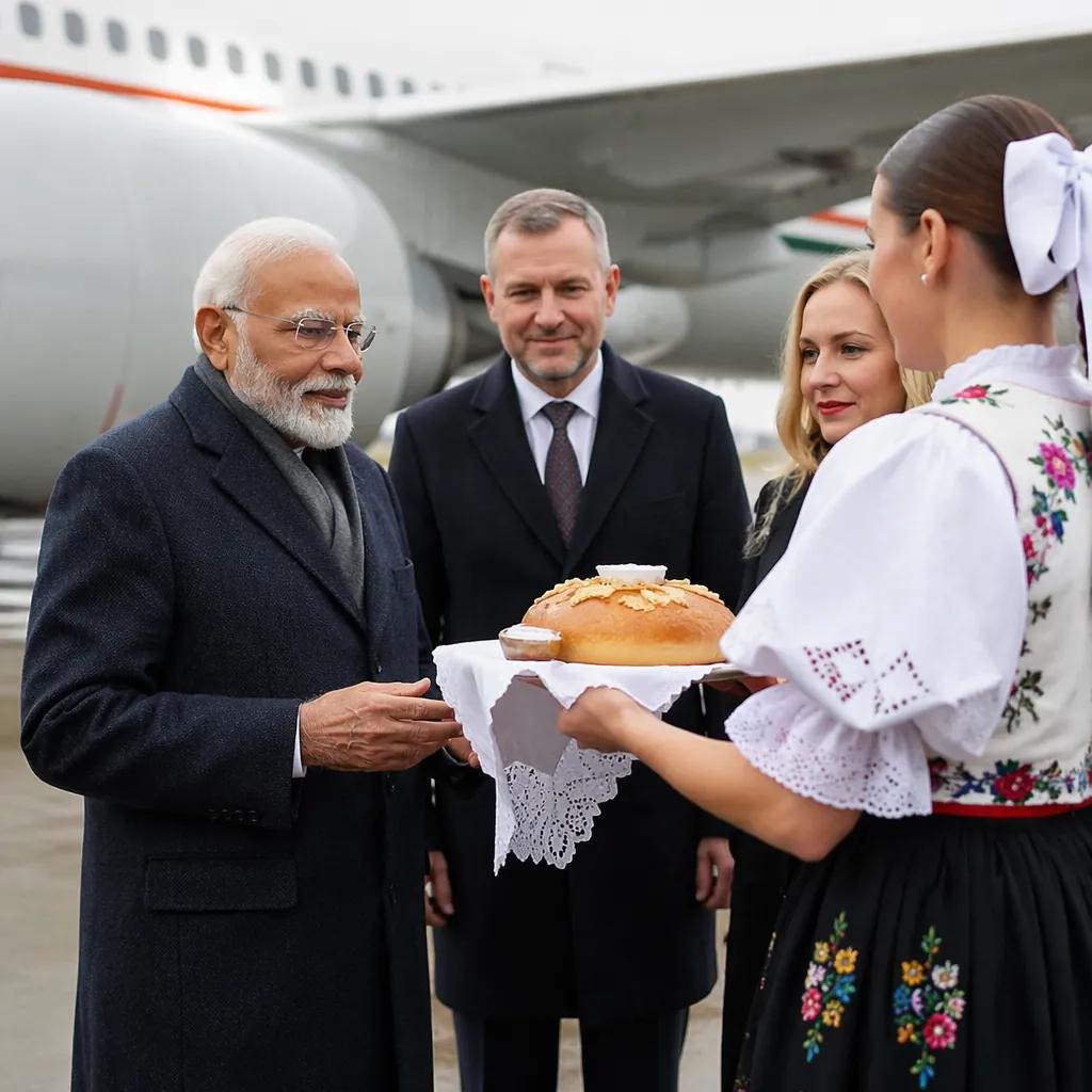 PM Narendra Modi arrives in Slovakia; welcomed with bread and salt
