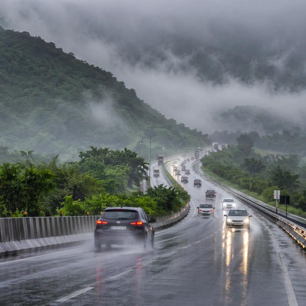 Mumbai-Pune Expressway during monsoon · NewsDarpan AI