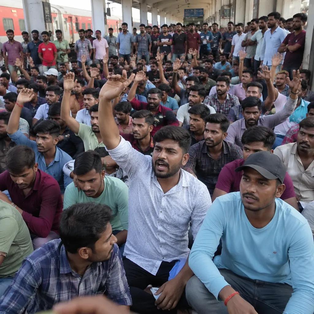 Protesters at Patliputra Railway Station during the Bihar co · NewsDarpan AI