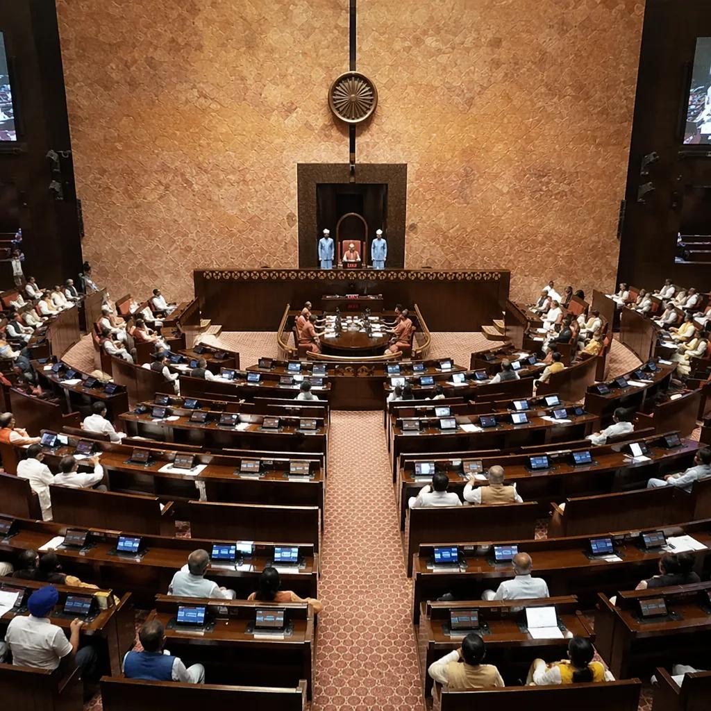 View of the Rajya Sabha chamber during a session · NewsDarpan AI