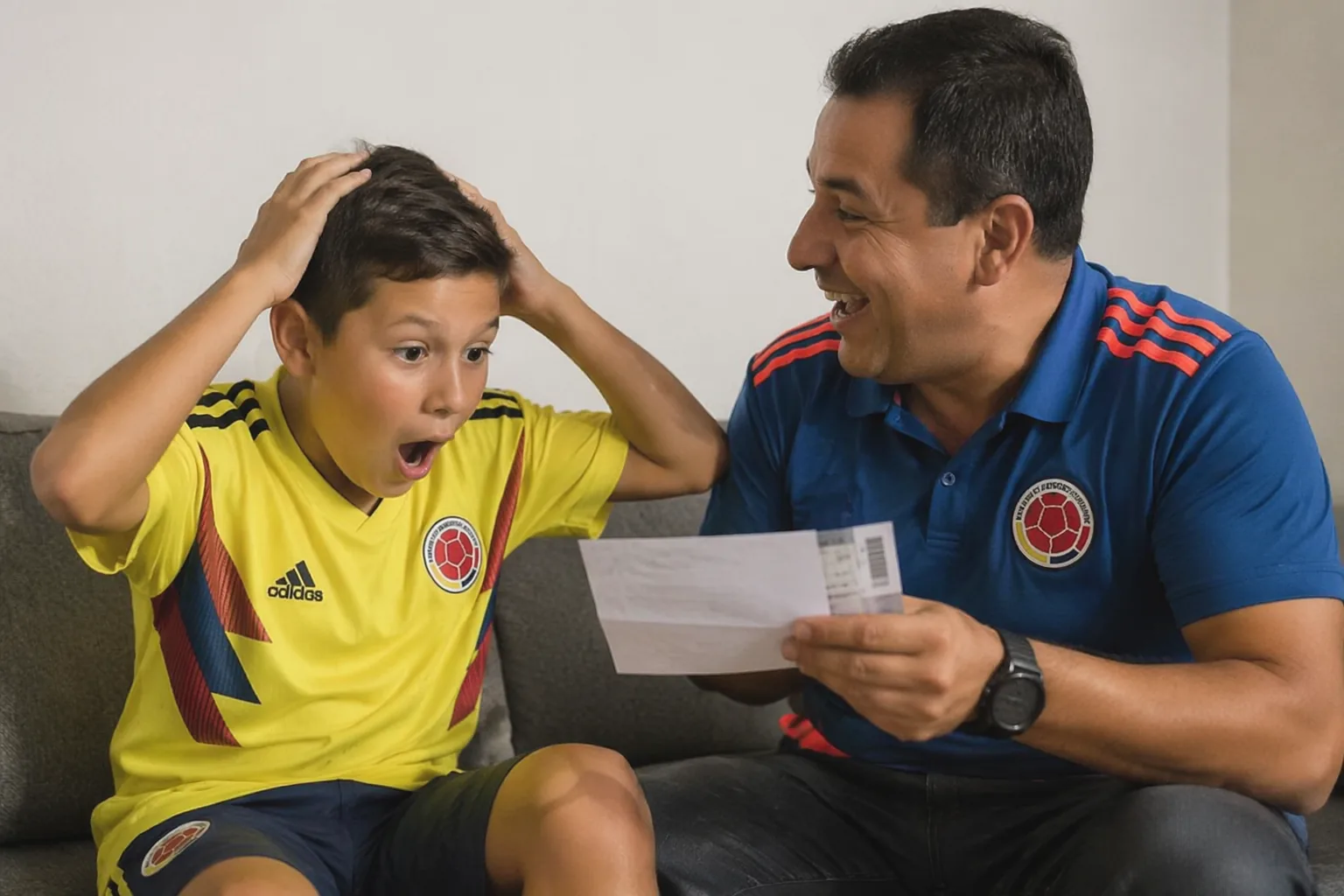 Young Colombian Fan Overjoyed by Father's Surprise World Cup Ticket Reveal