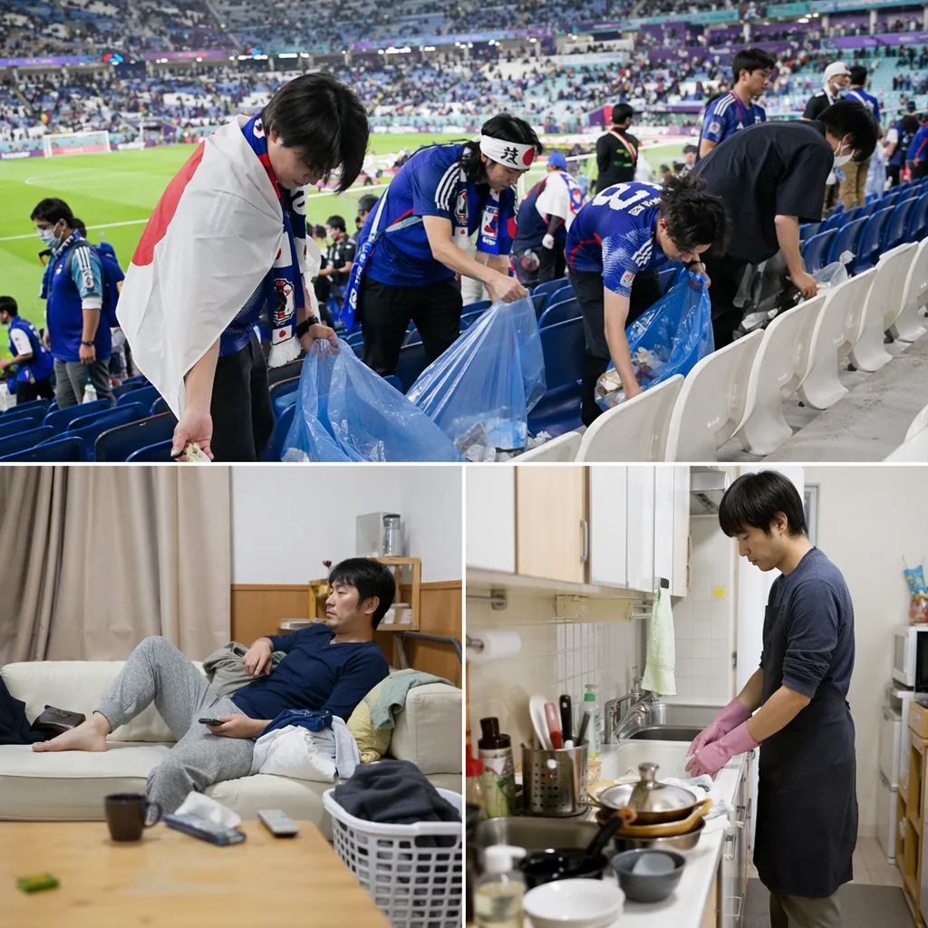 Japanese men picking up World Cup trash get mocked over double standards