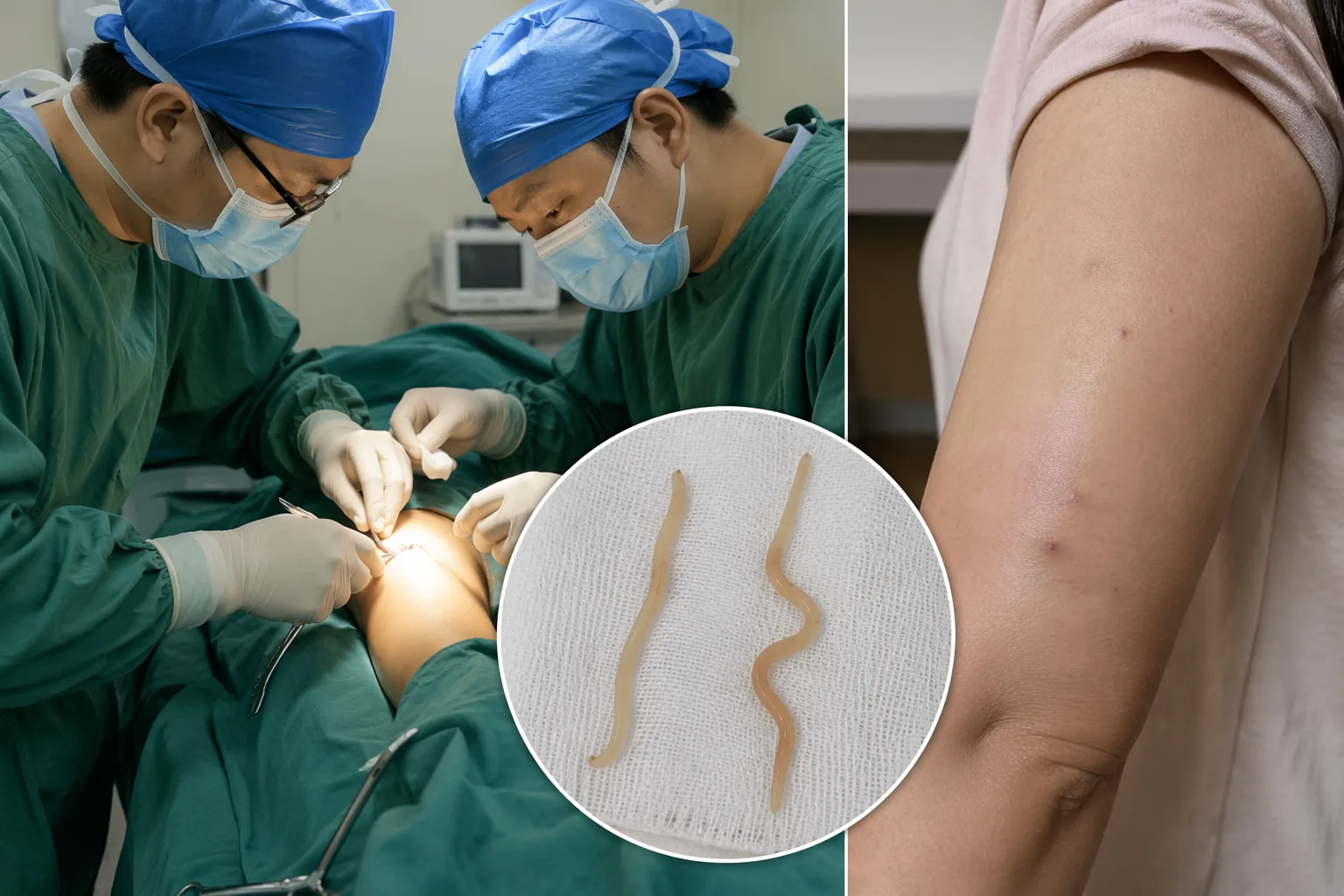 Chinese doctors remove pair of 10cm live worms from woman’s arm after year-long pain