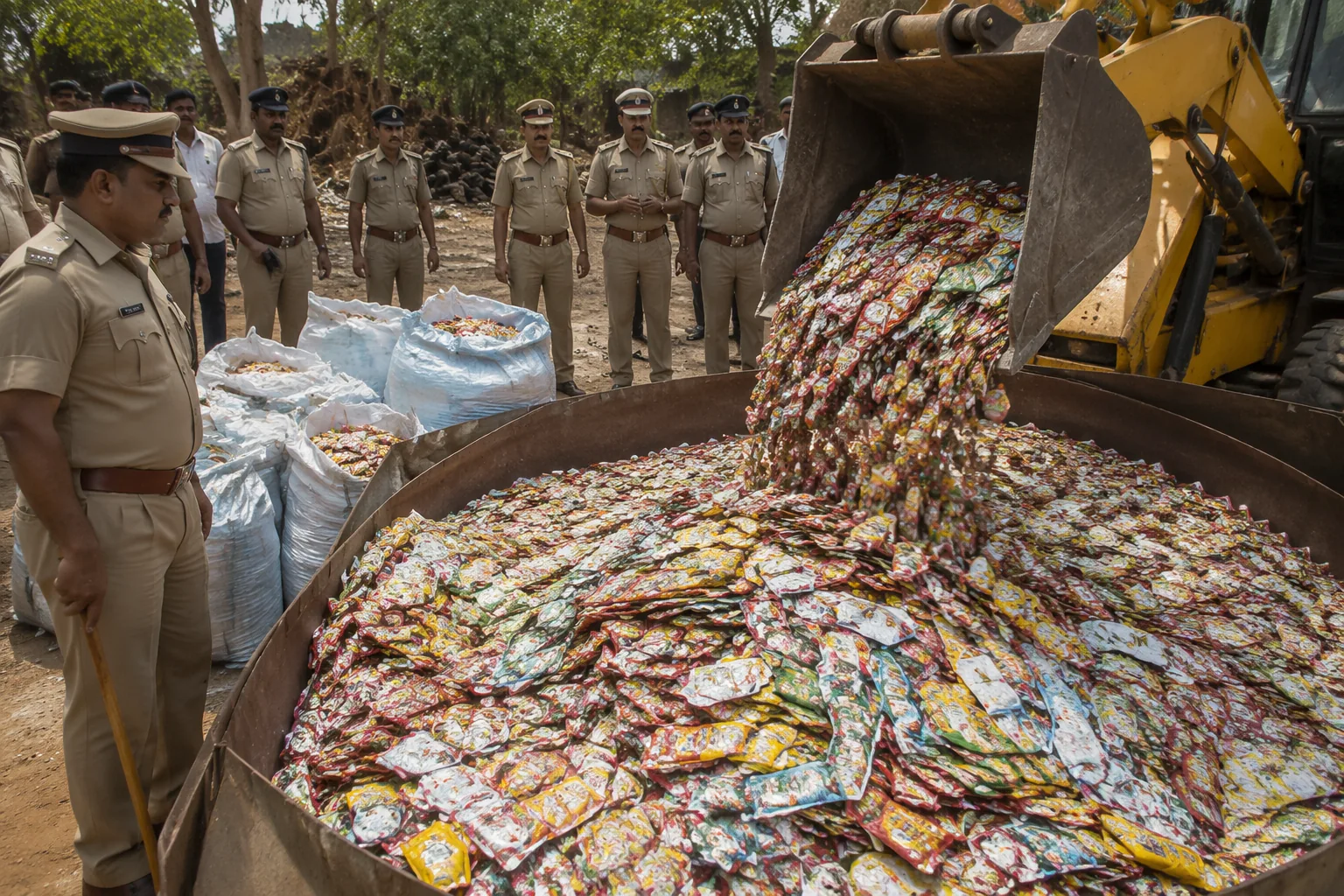Vellore Police Destroy Over 10,500 kg of Seized Gutkha