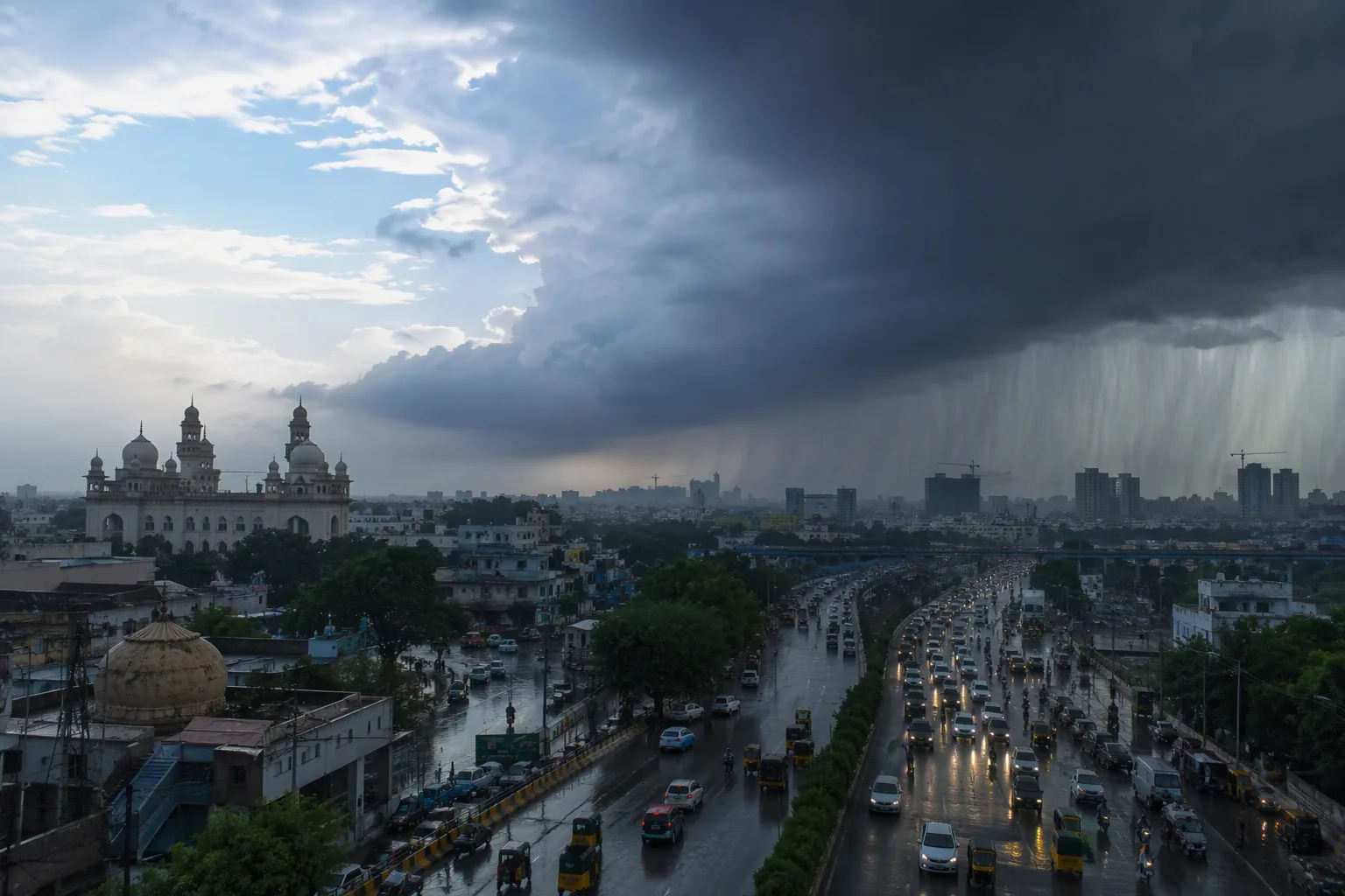 Sudden rain disrupts traffic in Hyderabad, catches residents off guard