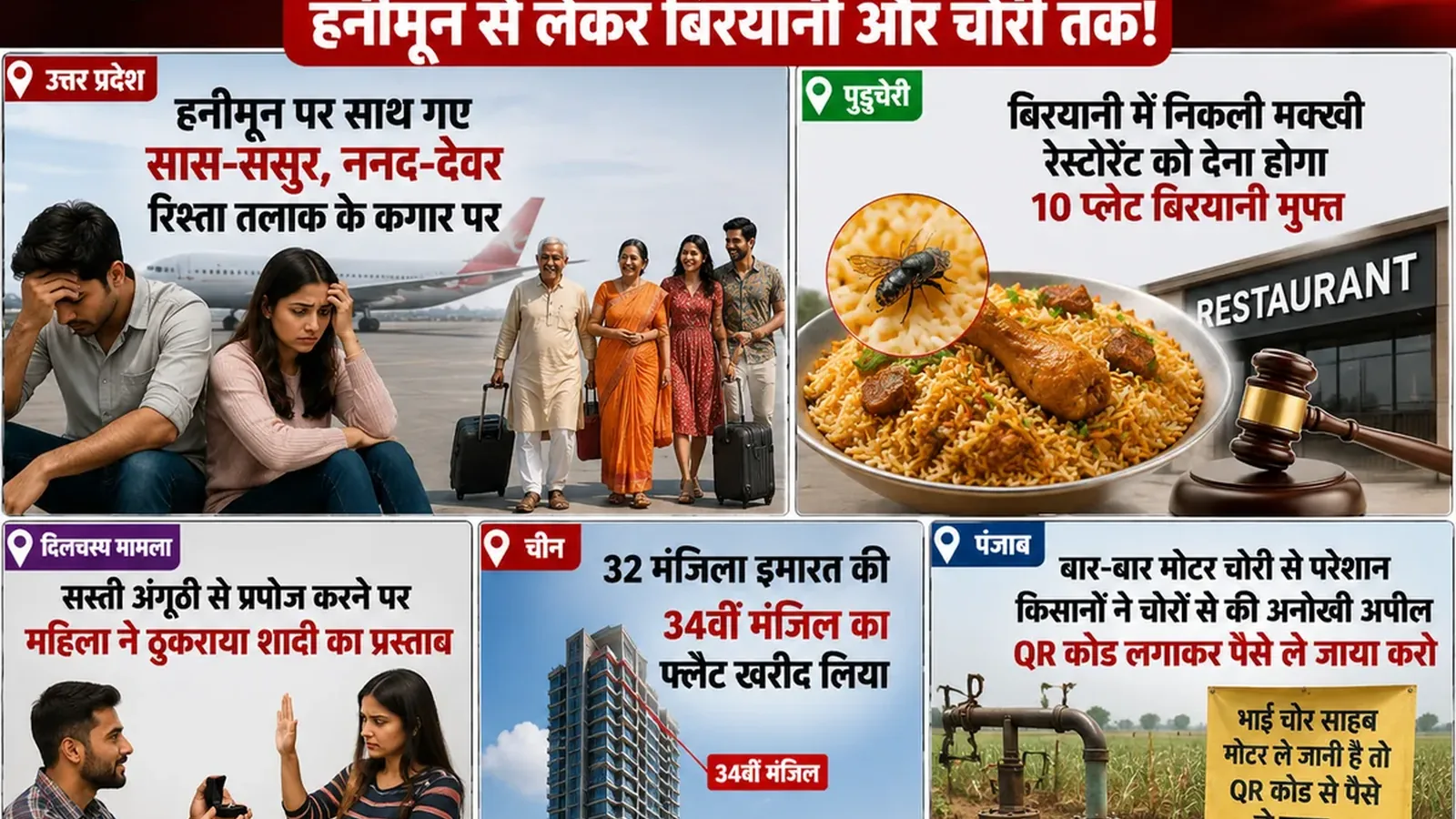 हनीमून पर साथ गए सास-ससुर, बिरयानी में निकली मक्खी और 34वीं मंजिल का फ्लैट! पढ़िए देश-दुनिया की 5 अजब-गजब खबरें