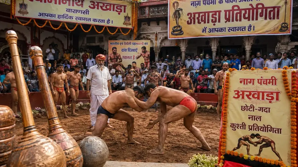 नाग पंचमी पर वाराणसी के अखाड़ों में कुश्ती का उत्सव शुरू