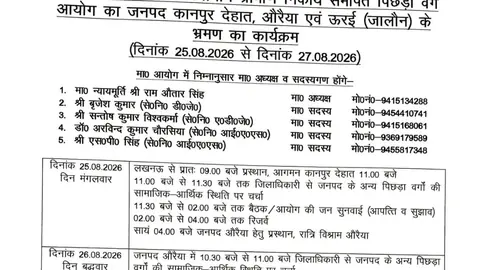 OBC आयोग 25 अगस्त को कानपुर देहात का दौरा करेगा, जनसुनवाई लेगा