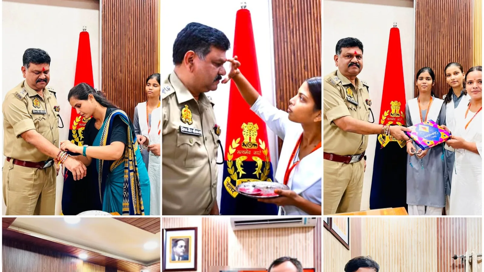 बहराइच में सरस्वती शिशु मंदिर की छात्राओं ने पुलिस अफसरों को बांधी राखी