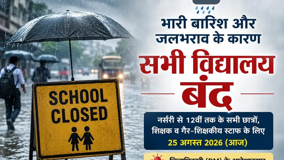 वाराणसी में भारी बारिश के बीच सभी स्कूल बंद