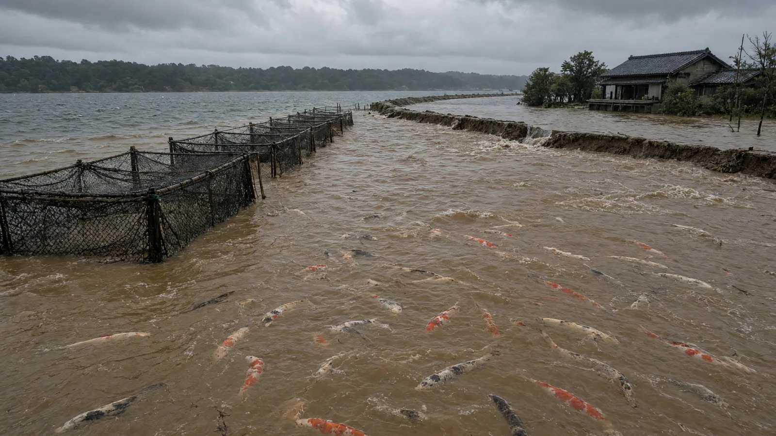 Typhoon Floods Sweep Away Around 100,000 Ornamental Carp Near Tokyo