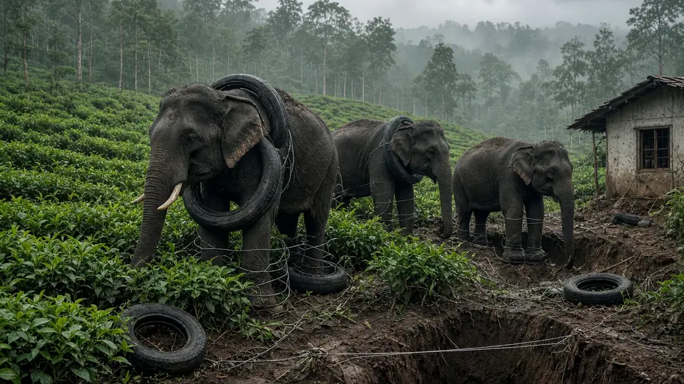 Rescue team frees young elephant trapped by discarded truck tyre in Assam