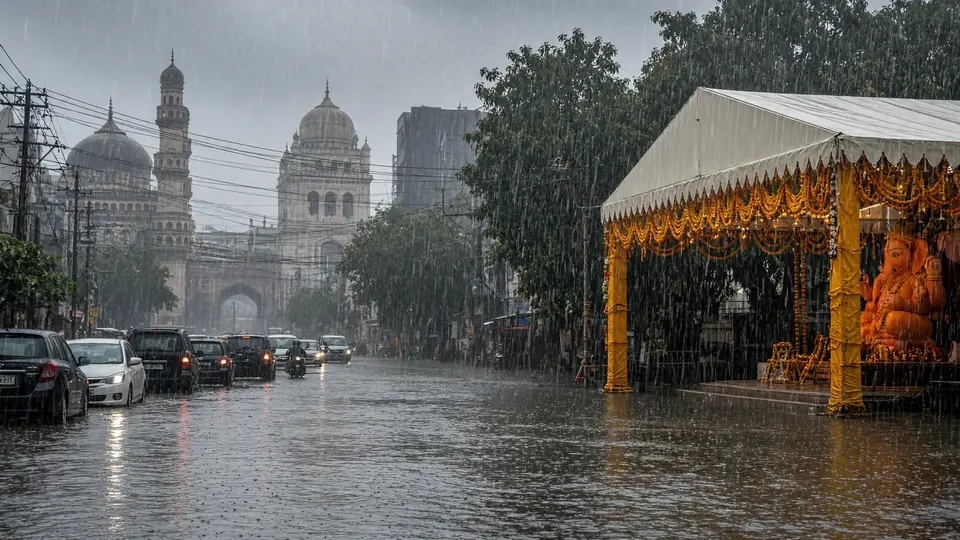 Heavy rain floods Hyderabad as Ganesh Chaturthi devotees brave traffic chaos