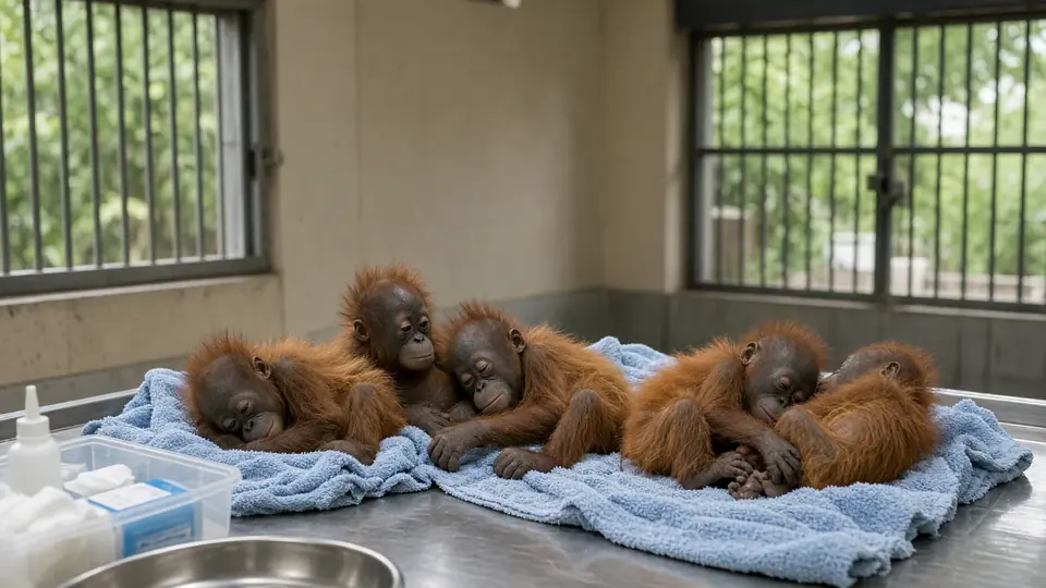 Rescued baby orangutans undergo health check after one develops fever in quarantine