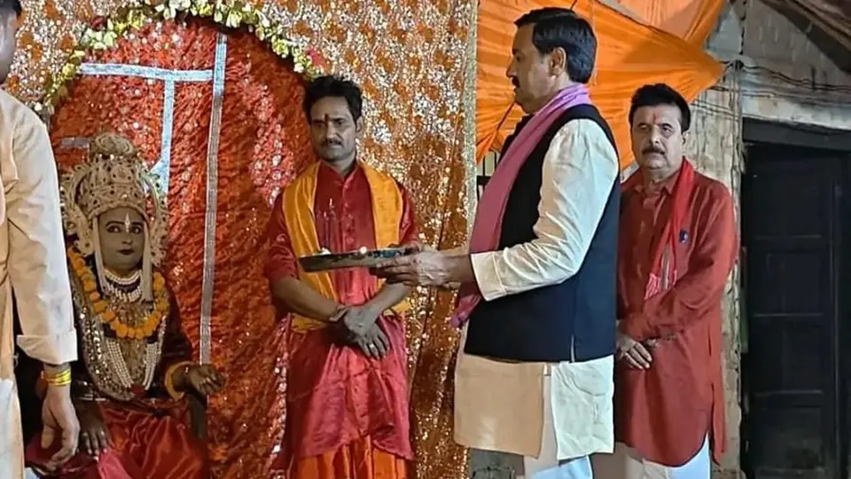 Samajwadi Party leader Sanjay Yadav attends Ramleela in Maudaha