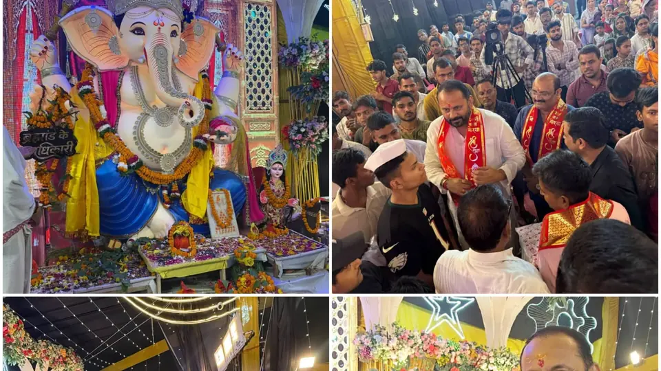 Hujarpur Block Chief Ajit Singh seeks blessings at Ganesh Puja pandal