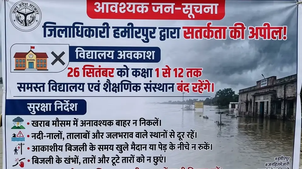 हमीरपुर में भारी बारिश से शनिवार को सभी स्कूल बंद रहेंगे
