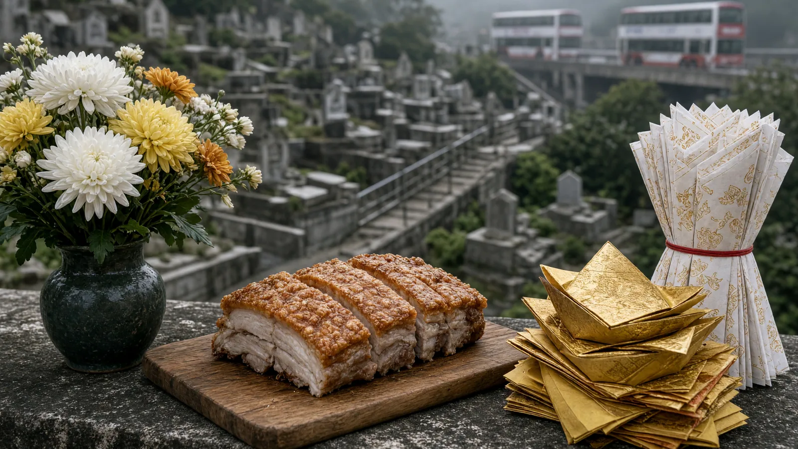 Flowers, roast pork and paper ingots: families keep Chung Yeung traditions alive