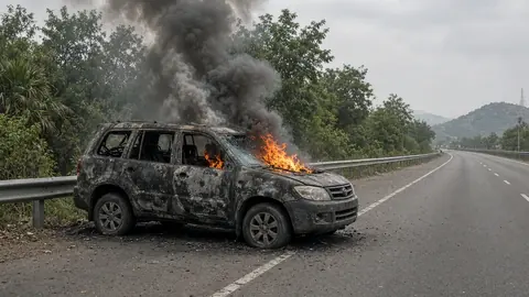 SUV goes up in flames on Chennai-Bengaluru National Highway in Vellore