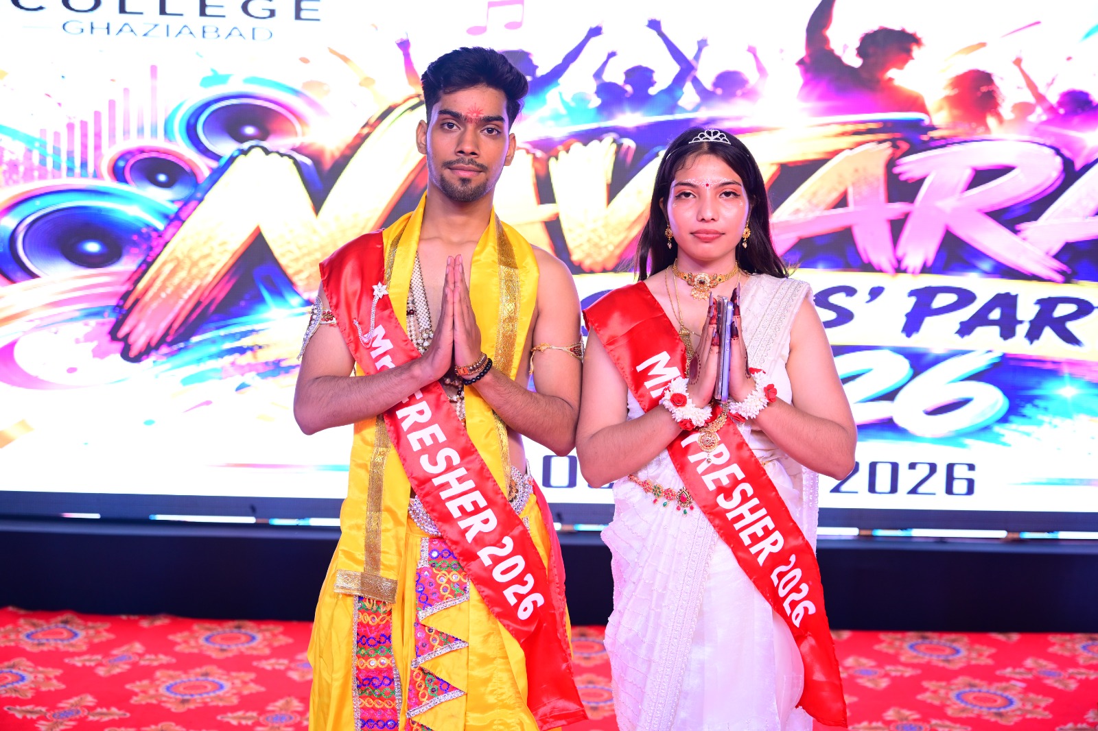 Mr Fresher and Miss Fresher 2026 at the JMSIT freshers party