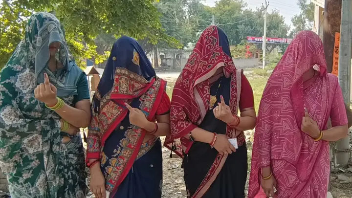 Ghunghat-Covered Women Arrive to Vote at Firozabad Polling Centre