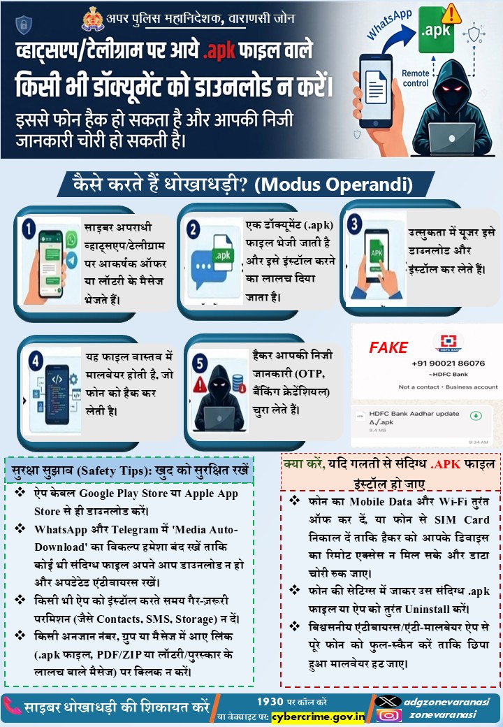 Varanasi Zone police warning about malicious APK files