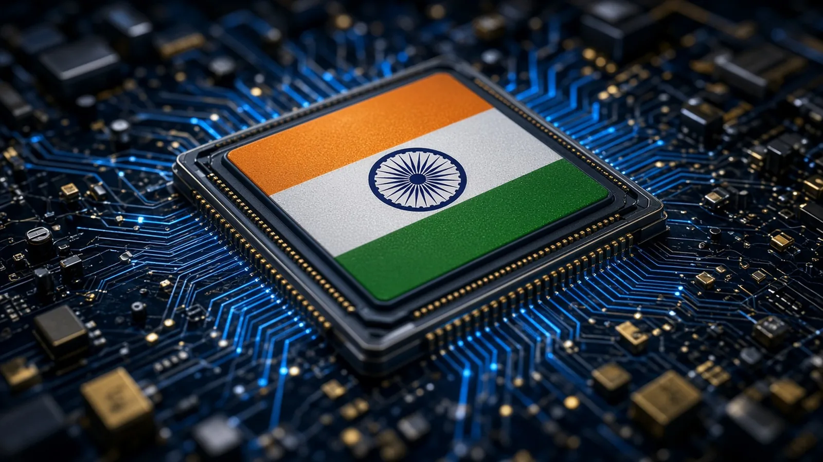 सर्किट बोर्ड पर भारतीय तिरंगे वाली चिप का सांकेतिक चित्र