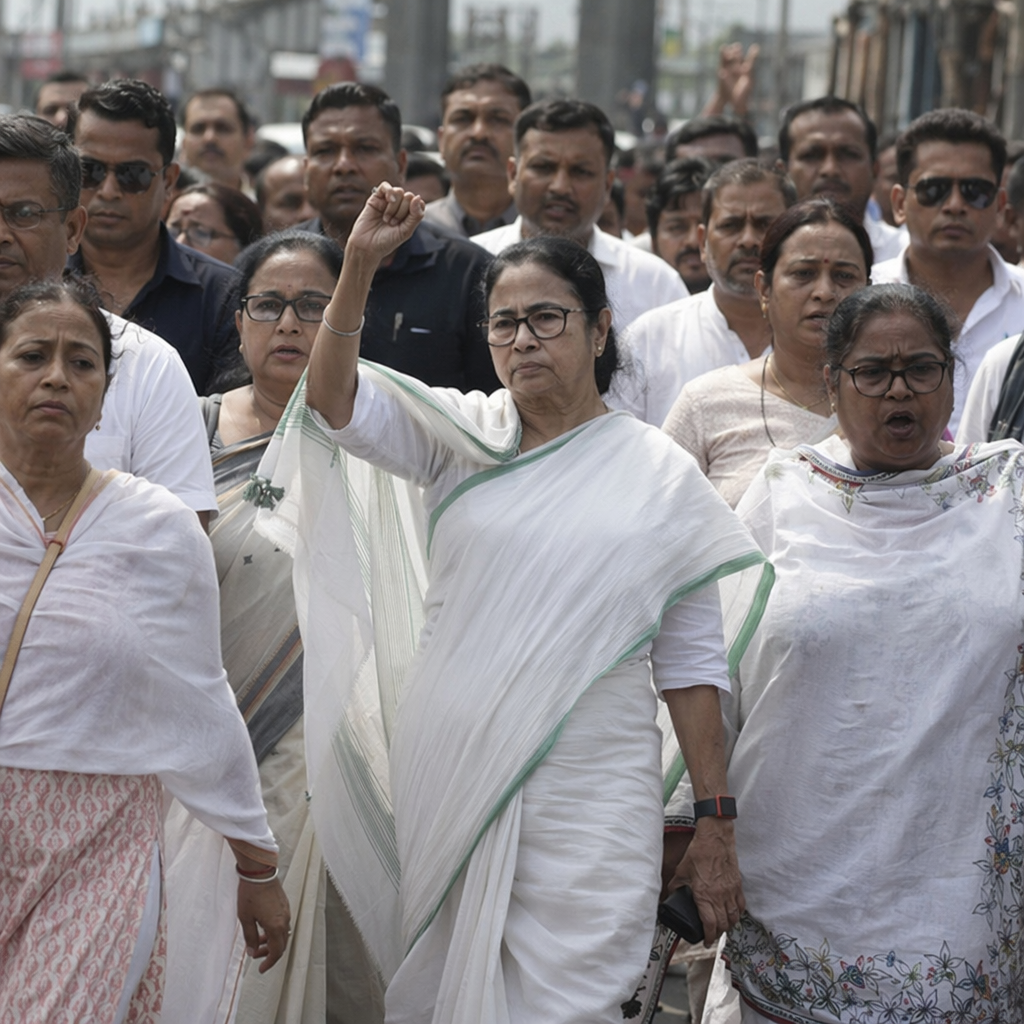 Mamata Banerjee leads protest against hawker evictions in Kolkata