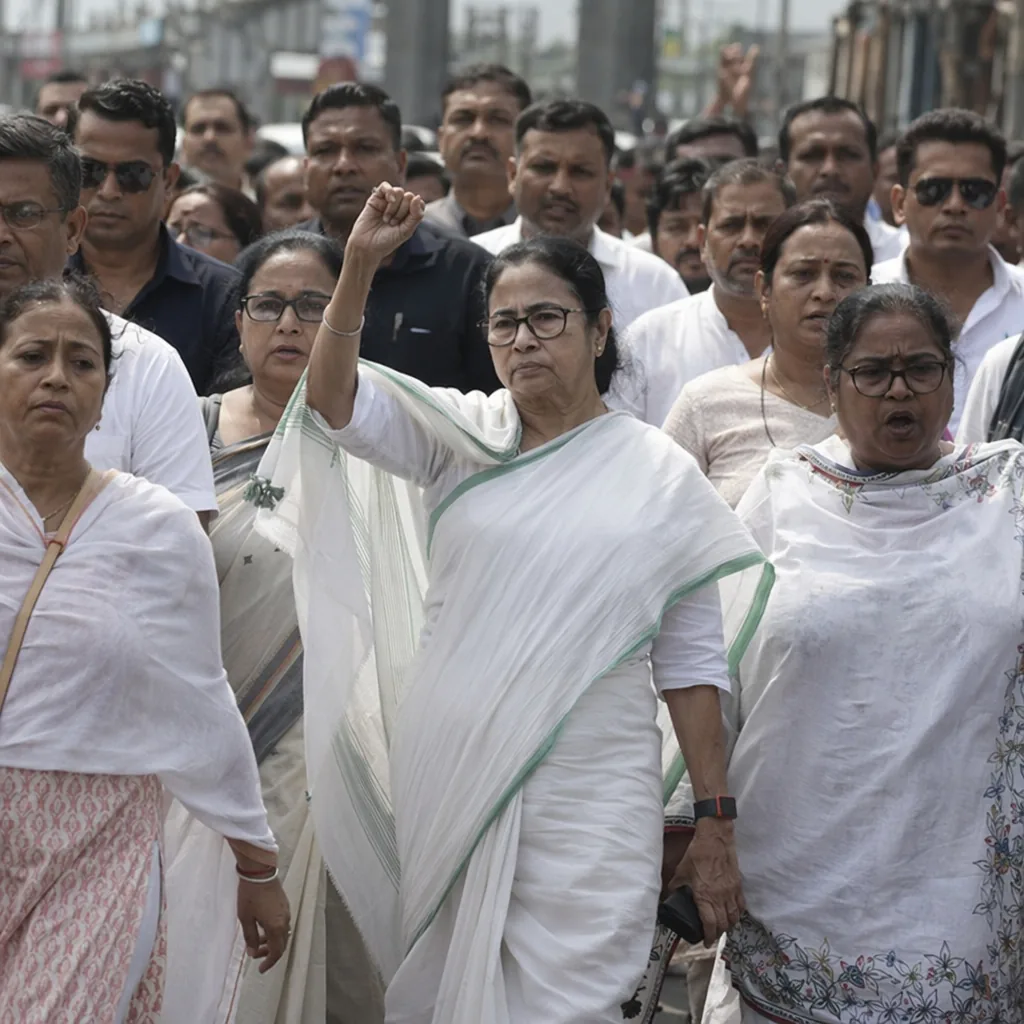 Mamata Banerjee leads protest against hawker evictions in Kolkata