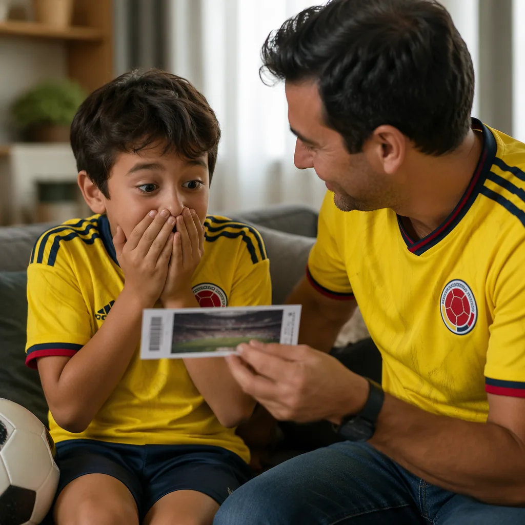 Young Colombia fan left speechless after dad’s surprise World Cup reveal in viral father-son moment: ‘You’re coming too’