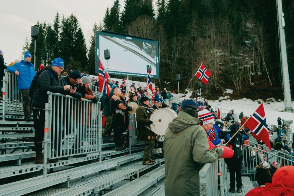 Norway fans perform the famous viking row