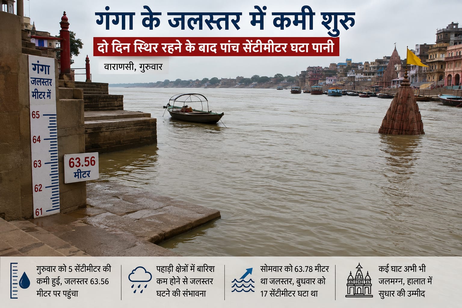 Ganga river water level in Varanasi drops after two stable days